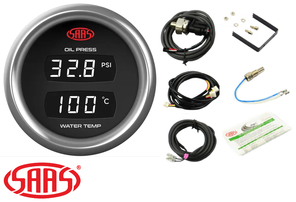 SAAS TRAX SERIES DUAL DIGITAL OIL PRESSURE 0-140PSI AND WATER TEMPERATURE 40-120 DEGREE GAUGE